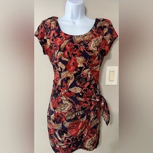 Vintage Dark Romantic Floral Rayon Dress Tie Waist Fairycore Goth Femme Small